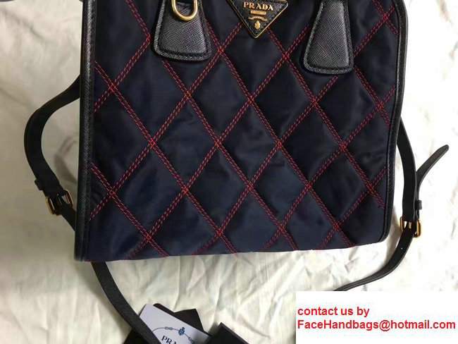 Prada Quilt Quilted Fabric Tote Bag 1BA100 Blue/Red 2017