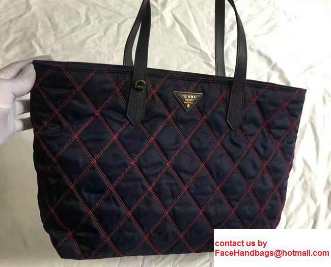 Prada Quilted Fabric Tote Bag 1BG085 Blue/Red 2017