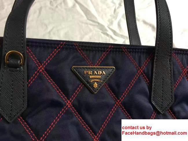 Prada Quilted Fabric Tote Bag 1BG085 Blue/Red 2017