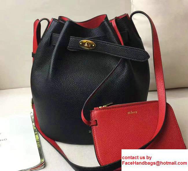 Mulberry Small Classic Grain Abbey Drawstring Bucket Bag Black/Red 2017 - Click Image to Close