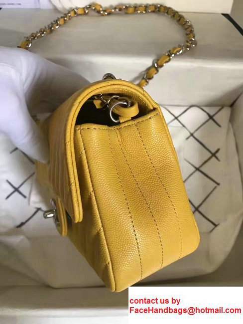 Chanel Chevron caviar leather mini flap Bag A1116 Yellow With Sliver Hardware