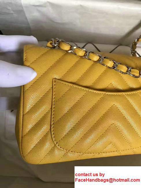 Chanel Chevron caviar leather mini flap Bag A1116 Yellow With Sliver Hardware