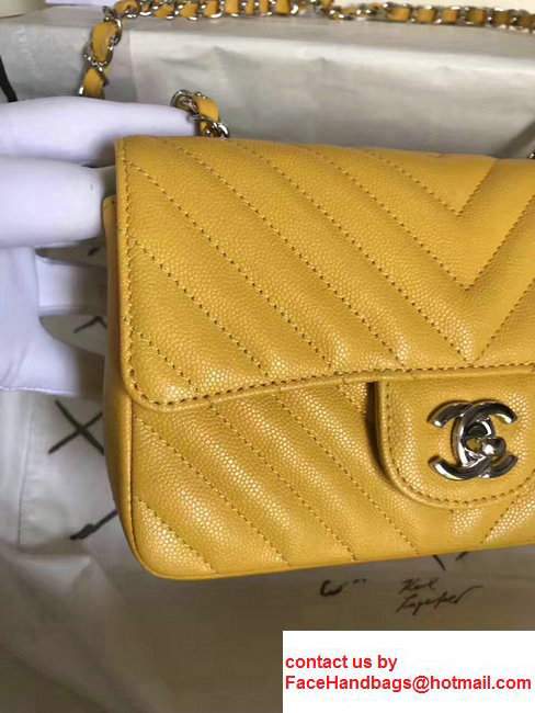 Chanel Chevron caviar leather mini flap Bag A1116 Yellow With Sliver Hardware