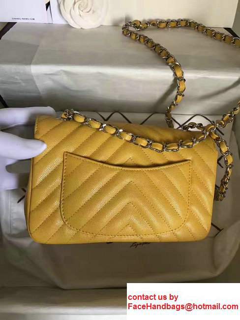 Chanel Chevron caviar leather mini flap Bag A1116 Yellow With Sliver Hardware