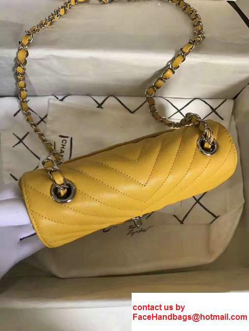 Chanel Chevron caviar leather mini flap Bag A1116 Yellow With Sliver Hardware