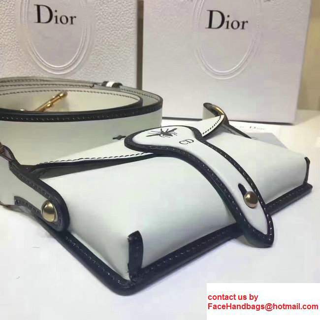 Dior Calfskin D-BEE Mini Saddle Bag Bee Embossed With Dyed Edges White 2017