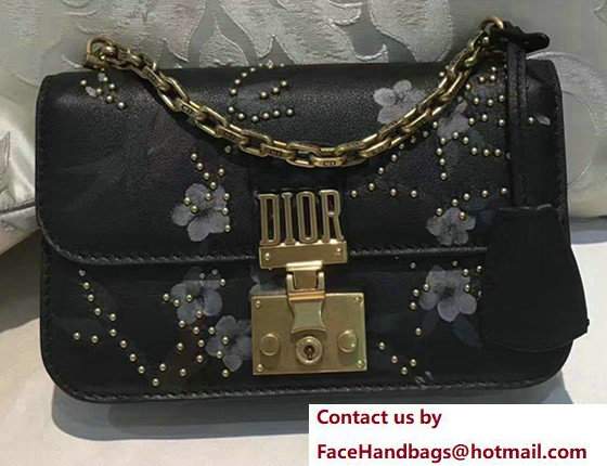 Dior Dioraddict Calfskin Flap Bag With Studded And Flower Print Black 2017