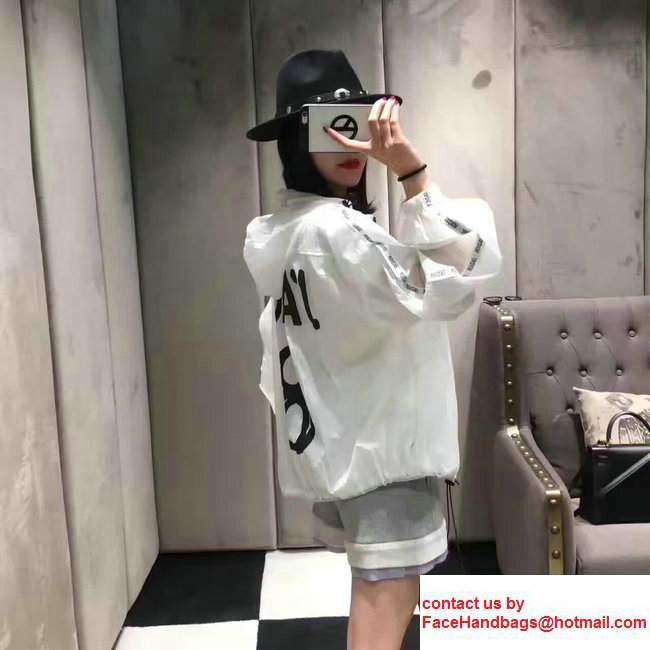 Dior J'adior White Letter Print Sun-protective Hoodie Zip Front Top 2017