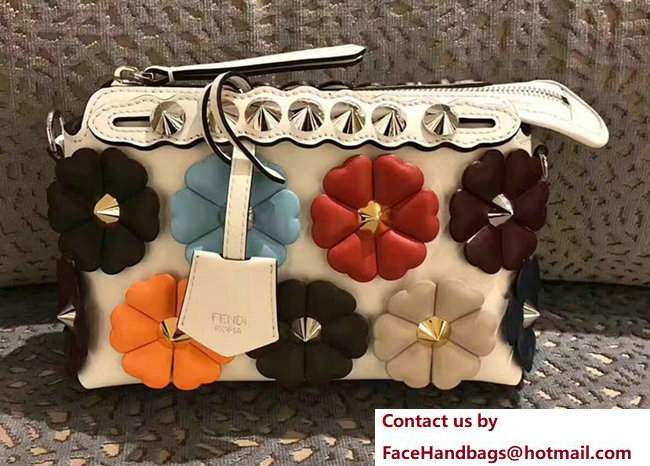 Fendi Floral Embellished By The Way Mini Boston Bag White 2017