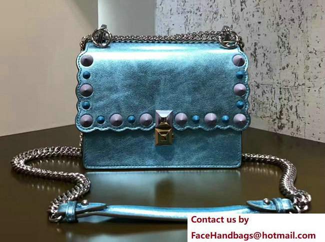 Fendi KAN I Small Stud Detail Scalloped Pattern Leather Mini Bag Blue 2017