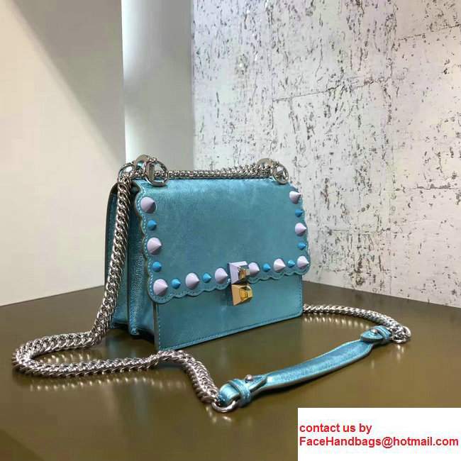 Fendi KAN I Small Stud Detail Scalloped Pattern Leather Mini Bag Blue 2017