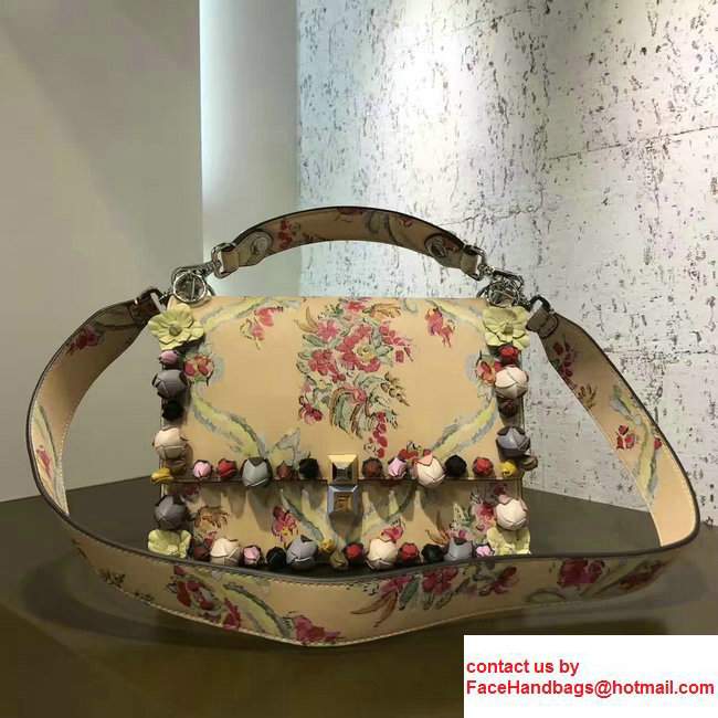 Fendi Kan I Cream Floral Print With Multicolored Buds Runway Flowers Bag 2017