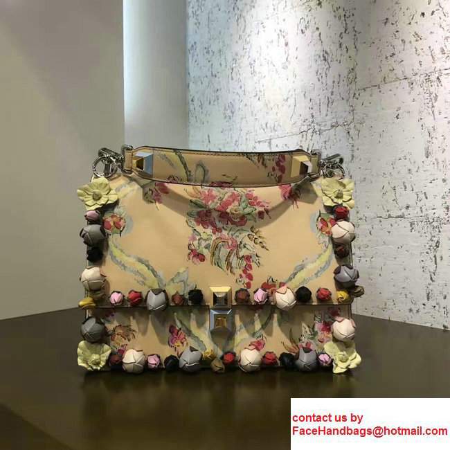 Fendi Kan I Cream Floral Print With Multicolored Buds Runway Flowers Bag 2017