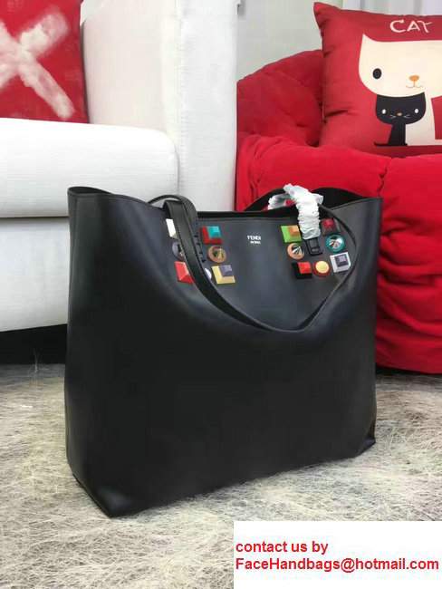 Fendi Leather Shopping Bag With Rainbow Studs Black 2017