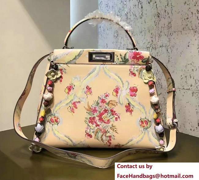 Fendi Peekaboo Cream Floral Print Nappa Leather With Runway Flowers Handbag 2017