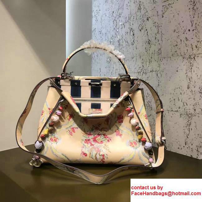 Fendi Peekaboo Cream Floral Print Nappa Leather With Runway Flowers Handbag 2017