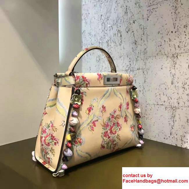 Fendi Peekaboo Cream Floral Print Nappa Leather With Runway Flowers Handbag 2017