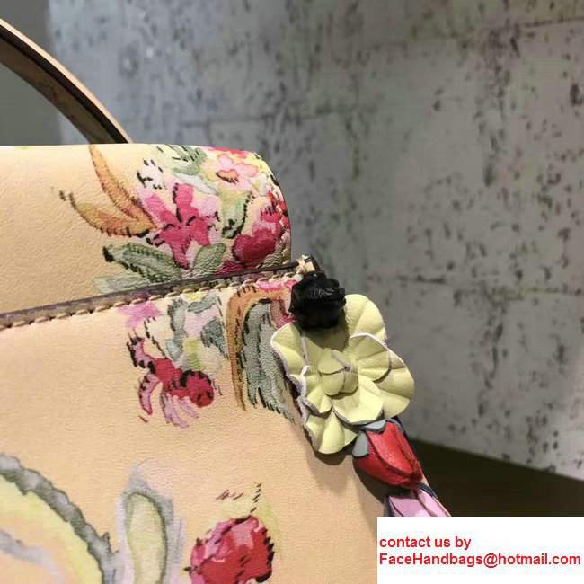 Fendi Peekaboo Cream Floral Print Nappa Leather With Runway Flowers Handbag 2017