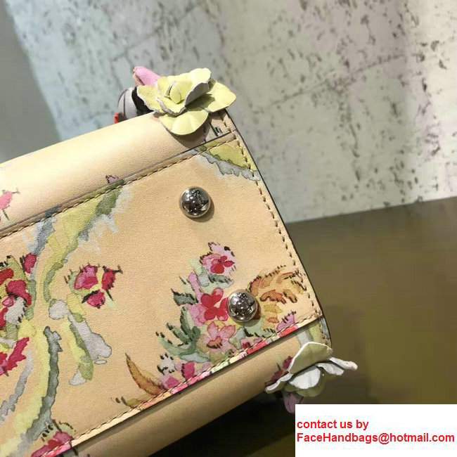 Fendi Peekaboo Cream Floral Print Nappa Leather With Runway Flowers Handbag 2017