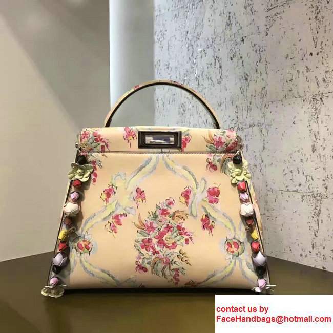 Fendi Peekaboo Cream Floral Print Nappa Leather With Runway Flowers Handbag 2017