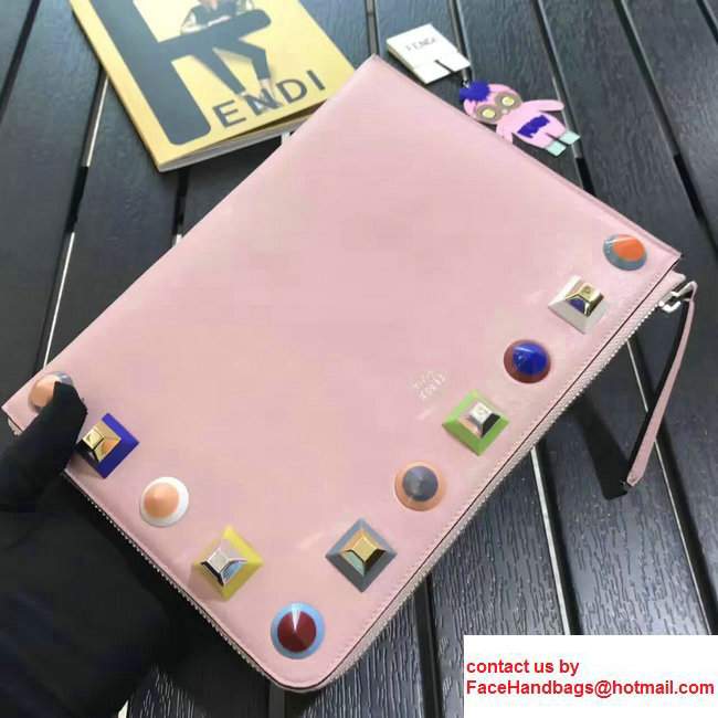 Fendi Plexiglass Rainbow Studs Zip Around Pouch Pink