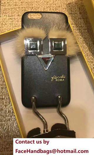 Fendi Robot With Mink Fur Iphone Cover Black 2017