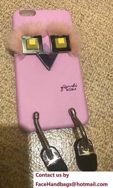 Fendi Robot With Mink Fur Iphone Cover Pink 2017