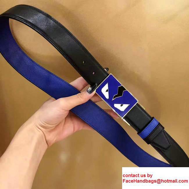 Fendi Width 3.4cm Calfskin With Bag Bugs-Inspired Eyes Clasp Reversible Belt Blue/Black