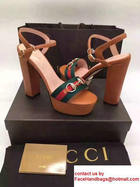 Gucci Heel 13cm Horsebit Detail Web With Platform Leather Scandal Brown 2017