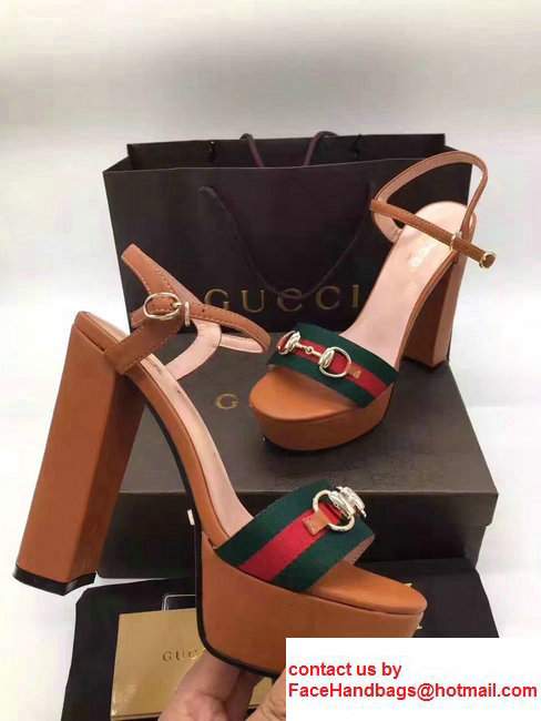 Gucci Heel 13cm Horsebit Detail Web With Platform Leather Scandal Brown 2017