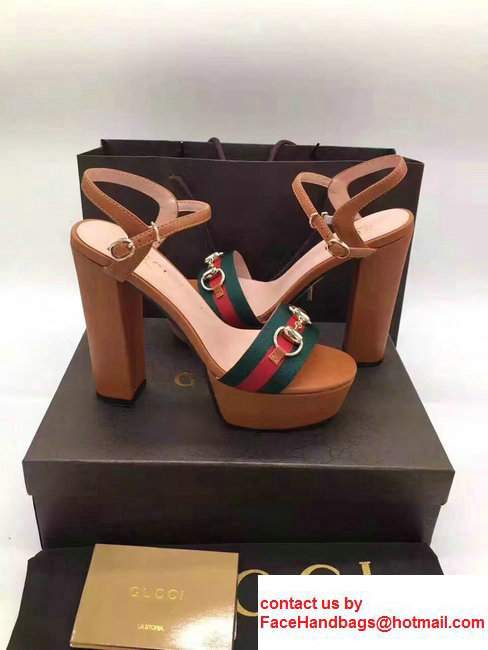 Gucci Heel 13cm Horsebit Detail Web With Platform Leather Scandal Brown 2017