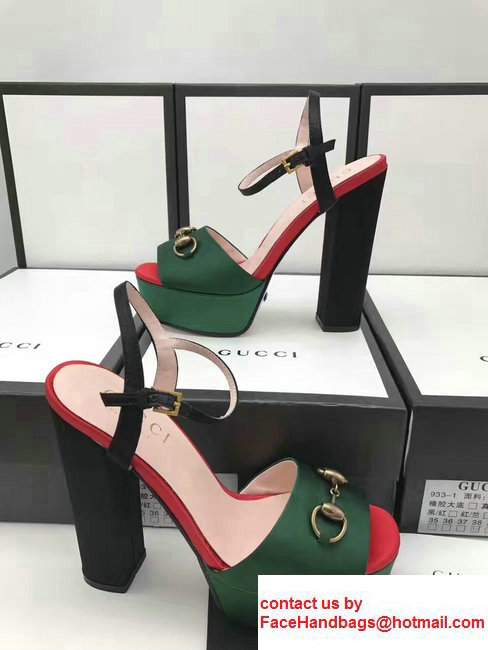 Gucci Heel 14cm Horsebit Detail With Platform Leather Scandal Green/Black 2017