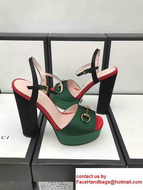 Gucci Heel 14cm Horsebit Detail With Platform Leather Scandal Green/Black 2017