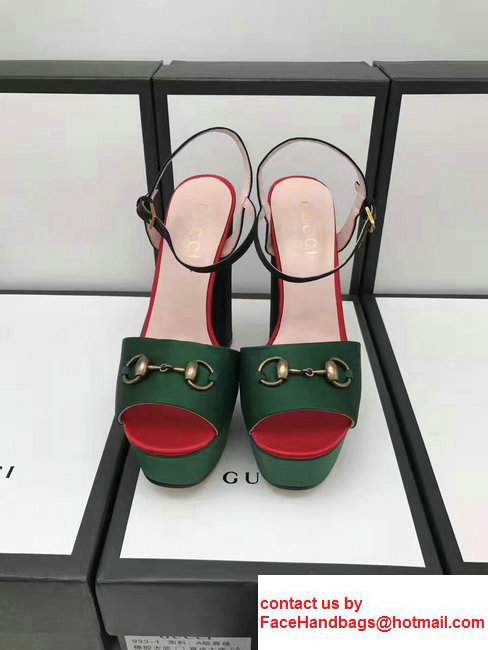 Gucci Heel 14cm Horsebit Detail With Platform Leather Scandal Green/Black 2017