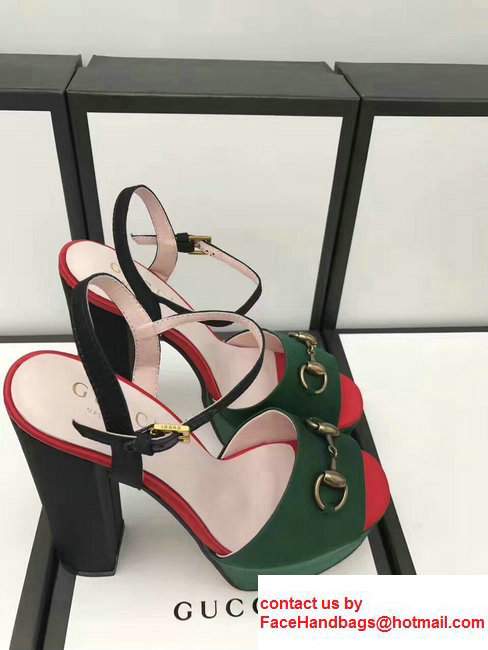 Gucci Heel 14cm Horsebit Detail With Platform Leather Scandal Green/Black 2017