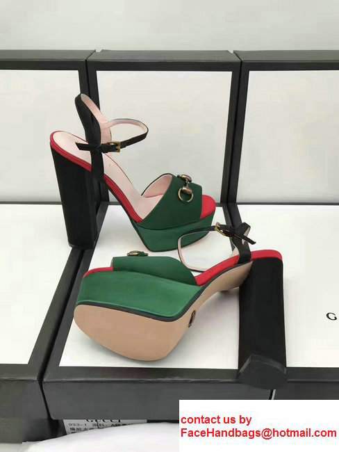 Gucci Heel 14cm Horsebit Detail With Platform Leather Scandal Green/Black 2017