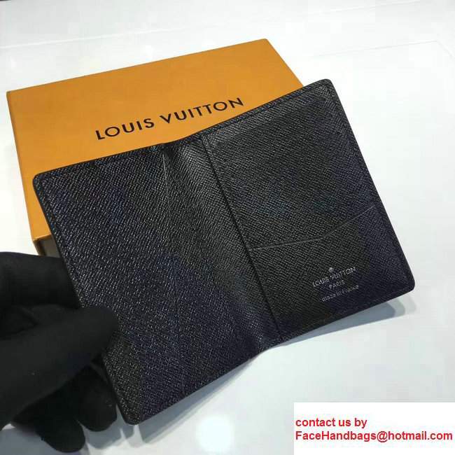 Louis Vuitton Taiga Leather Blue Stripe Pocket Organizer M64017 Black 2017