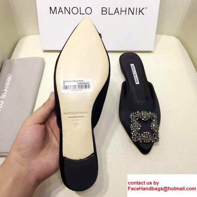 Manolo Blahnik Hangisi Buckle Satin Slide-on Flat Scandals Black 2017