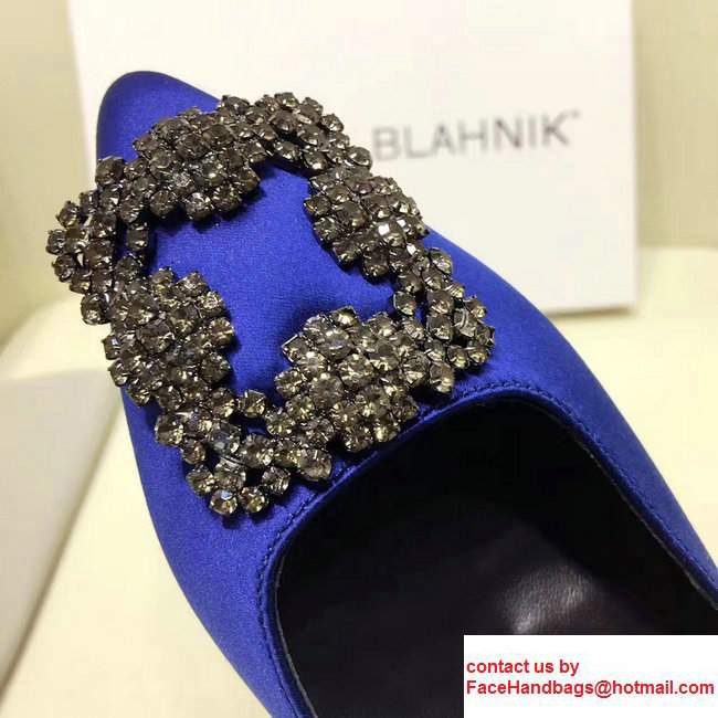 Manolo Blahnik Hangisi Buckle Satin Slide-on Flat Scandals Navy Blue 2017