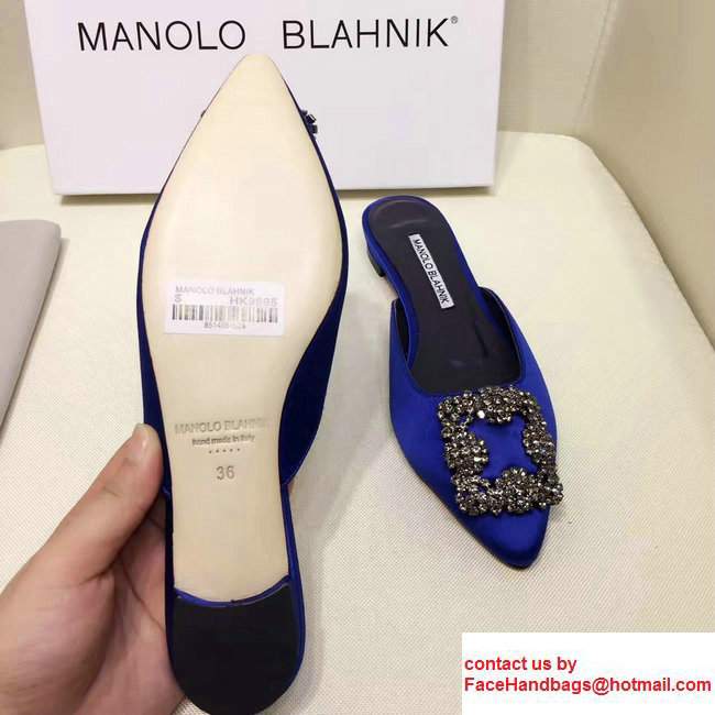 Manolo Blahnik Hangisi Buckle Satin Slide-on Flat Scandals Navy Blue 2017