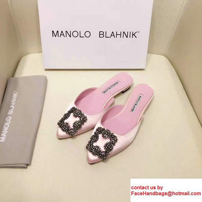 Manolo Blahnik Hangisi Buckle Satin Slide-on Flat Scandals Pink 2017