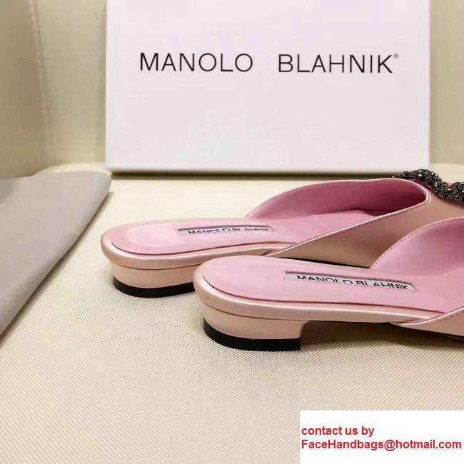 Manolo Blahnik Hangisi Buckle Satin Slide-on Flat Scandals Pink 2017