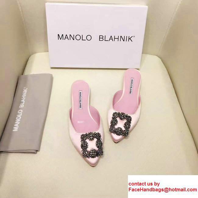 Manolo Blahnik Hangisi Buckle Satin Slide-on Flat Scandals Pink 2017