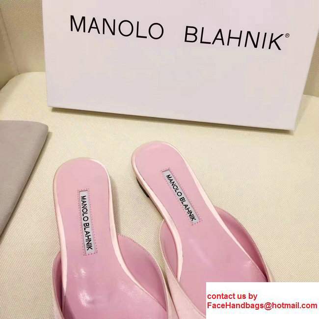 Manolo Blahnik Hangisi Buckle Satin Slide-on Flat Scandals Pink 2017