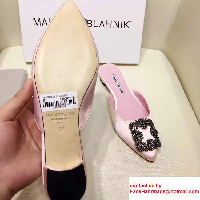 Manolo Blahnik Hangisi Buckle Satin Slide-on Flat Scandals Pink 2017