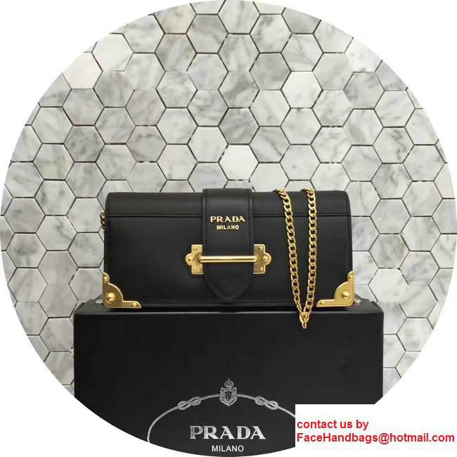 Prada Cahier Calf Leather And Saffiano Leather Clutch Bag 1BF048 Black 2017