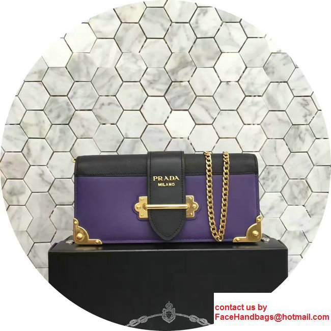 Prada Cahier Calf Leather And Saffiano Leather Clutch Bag 1BF048 Purple/Black 2017