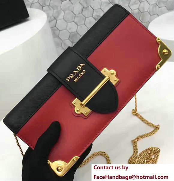 Prada Cahier Calf Leather And Saffiano Leather Clutch Bag 1BF048 Red/Black 2017