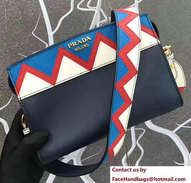 Prada Esplanade Leather Shoulder Bag With Embellishments Front 1BH049 Baltic Blue/Red 2017