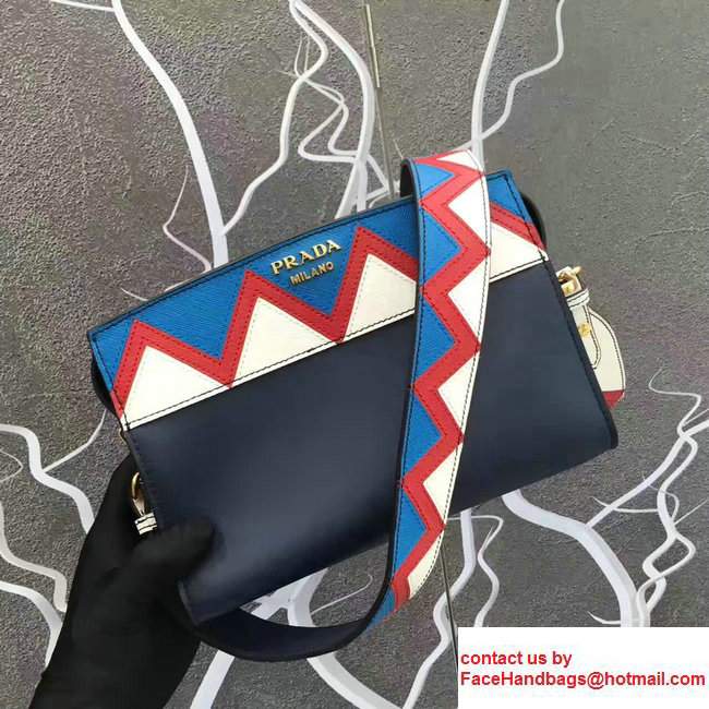 Prada Esplanade Leather Shoulder Bag With Embellishments Front 1BH049 Baltic Blue/Red 2017